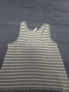 BE COOL Striped Knit Tank in Sage Green and White